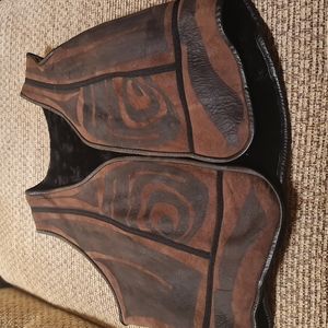 Sheepskin leather vest brown and black